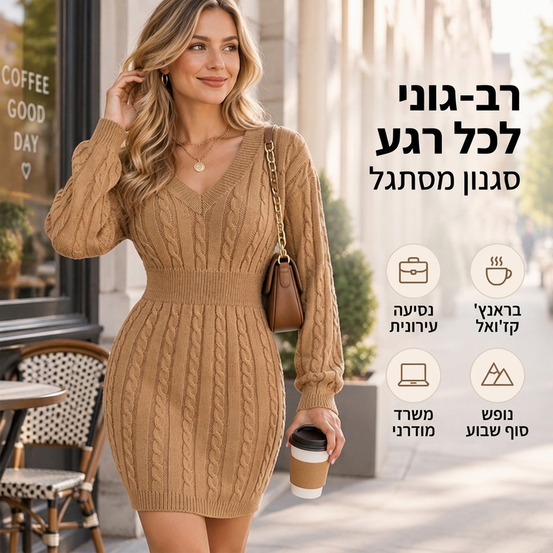 שמלת סריגה אלגנטית לנשים עם קשרי סריגה ומראה צמוד