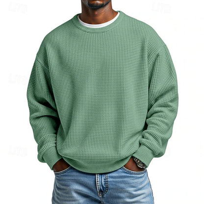 סווטשירט גברי עם צוואר עגול וסריגת וופל