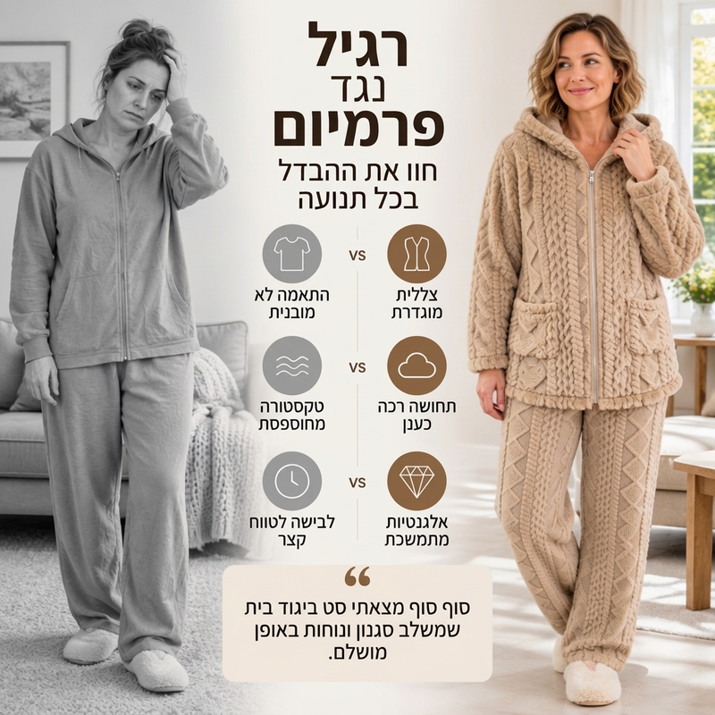 סט ז'קט סרוג צמרירי עם ברדס ומכנסיים לנשים