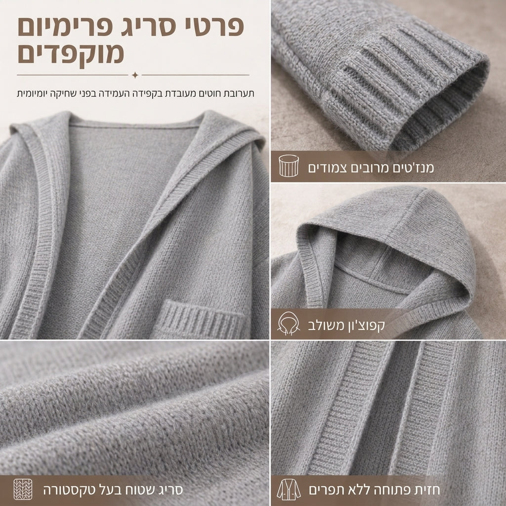 👚✨ קרדיגן סרוג ארוך עם ברדס לנשים ✨ קנו כל 2 פריטים וקבלו הנחה נוספת של 8%