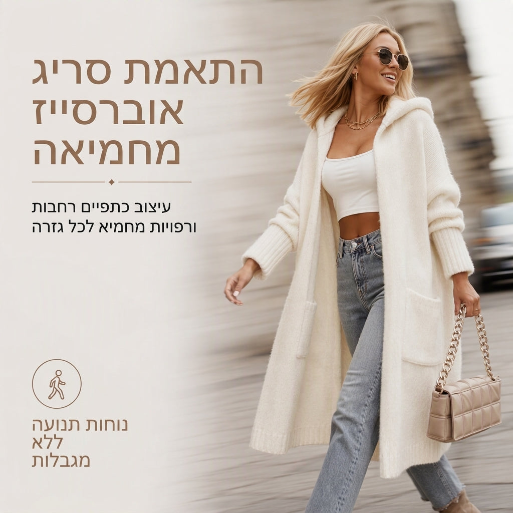👚✨ קרדיגן סרוג ארוך עם ברדס לנשים ✨ קנו כל 2 פריטים וקבלו הנחה נוספת של 8%