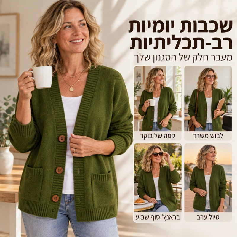 קרדיגן סוודר רופף עם צווארון V לנשים