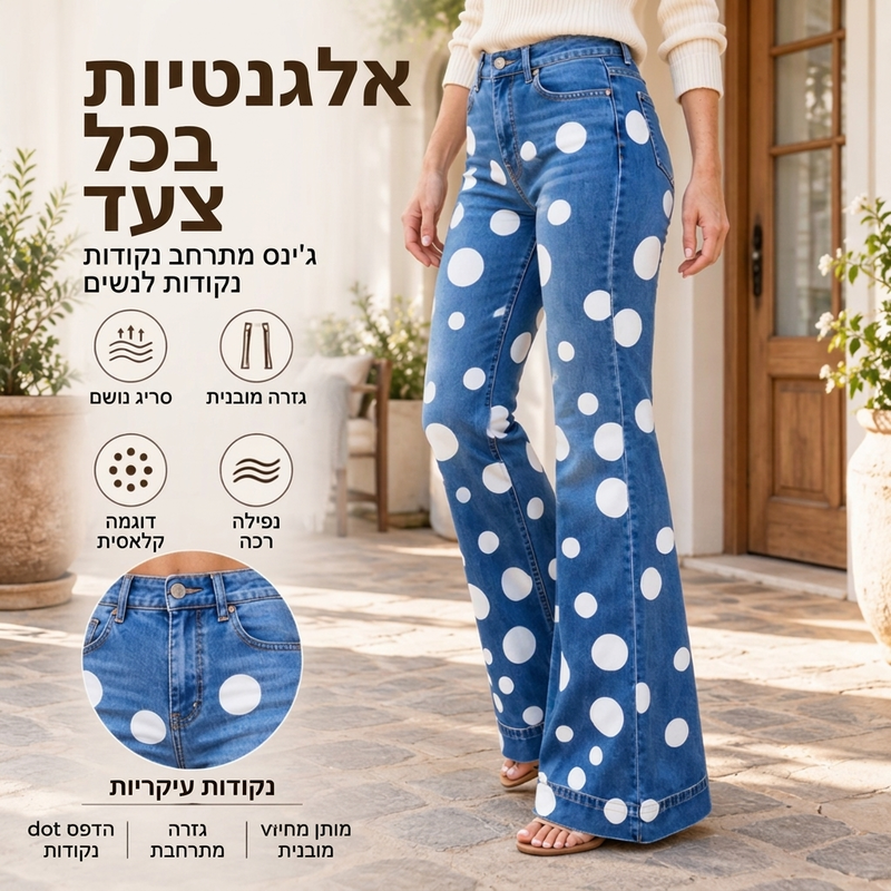 ג'ינס נשים בהבהרה גבוהה עם נקודות פולקה וחצאית מורחבת