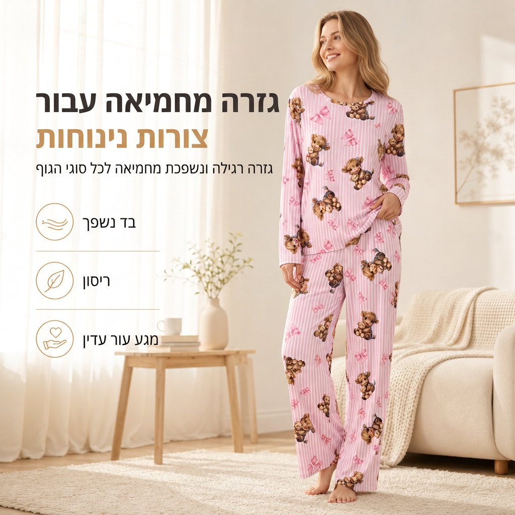 סט פיג'מת משי חלב רך לנשים, חולצת שרוול ארוך ומכנסיים ארוכים, לבוש ביתי נינוח