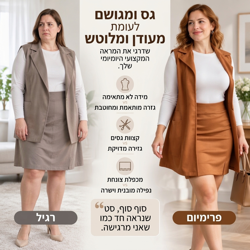 סט נשים: אפוד ארוך עם צווארון ומקדמיה פתוחה יחד עם חצאית מיני