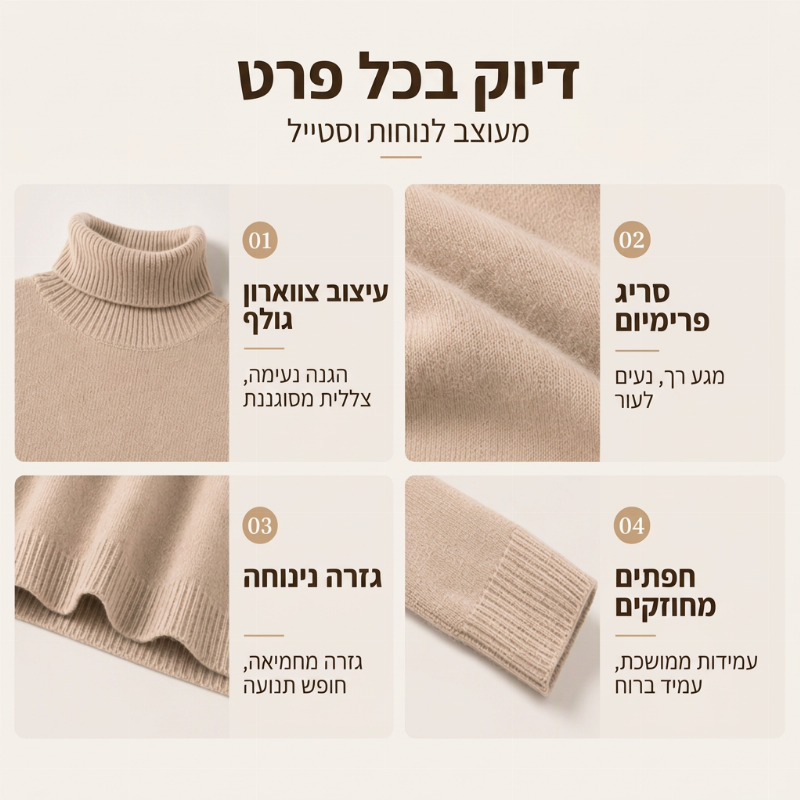 סוודר נשים נוחות צווארון גולף רך