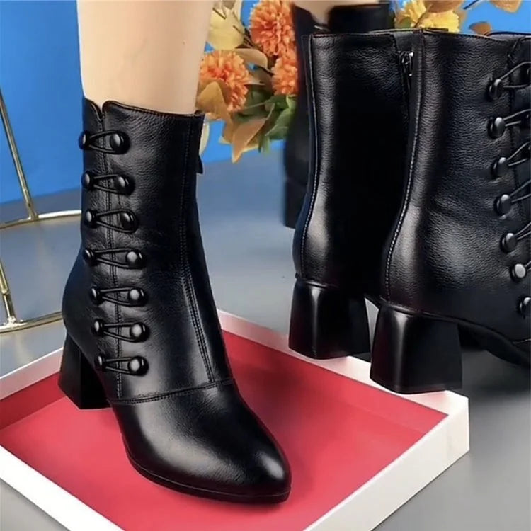 Women Warm Side Butto Leather Ankle Boots【Free shipping】 – gaededy